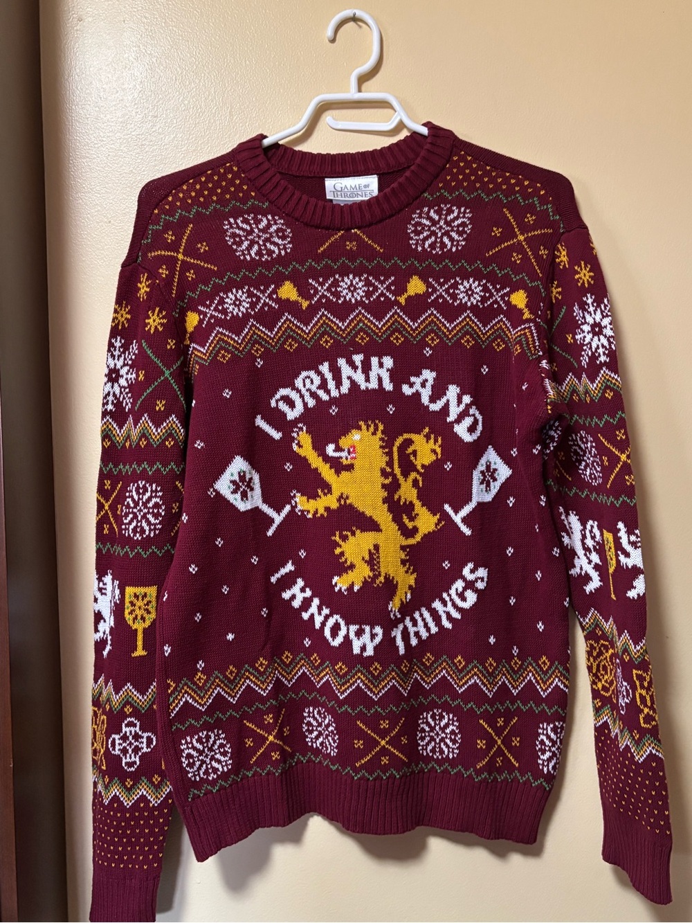 Burgundy 'I Drink and I Know Things' Knit Sweater Game of Thrones HBO